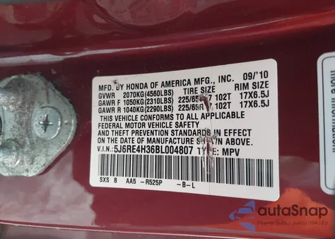 2011 Honda Cr-V Lx из США, поврежденный, VIN 5J6RE4H36BL004807